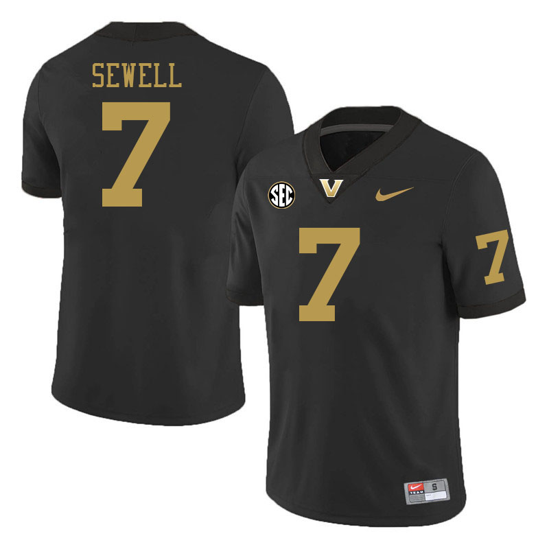 Vanderbilt Commodores #7 Marlen Sewell College Football Jerseys 2024 Uniforms Stitched-Black